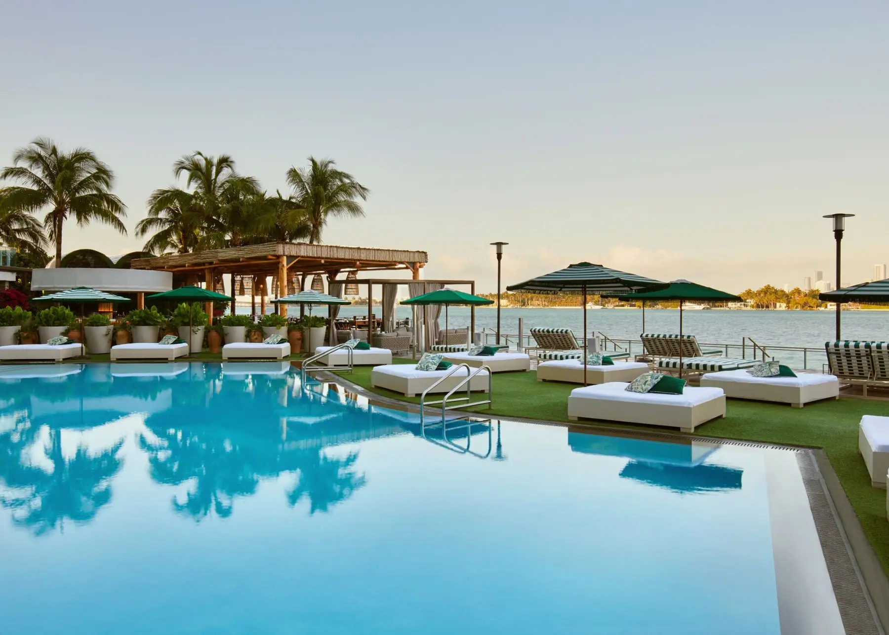 Mondrian South Beach pool deck at golden hour
